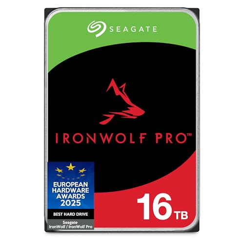 Seagate IronWolf Pro 16TB, NAS interne Festplatte HDD, 3.5 Zoll, 7200 U/Min, CMR, 256 MB Cache, SATA 6 GB/S, inkl. Data Rescue Service (ST16000NTZ01)